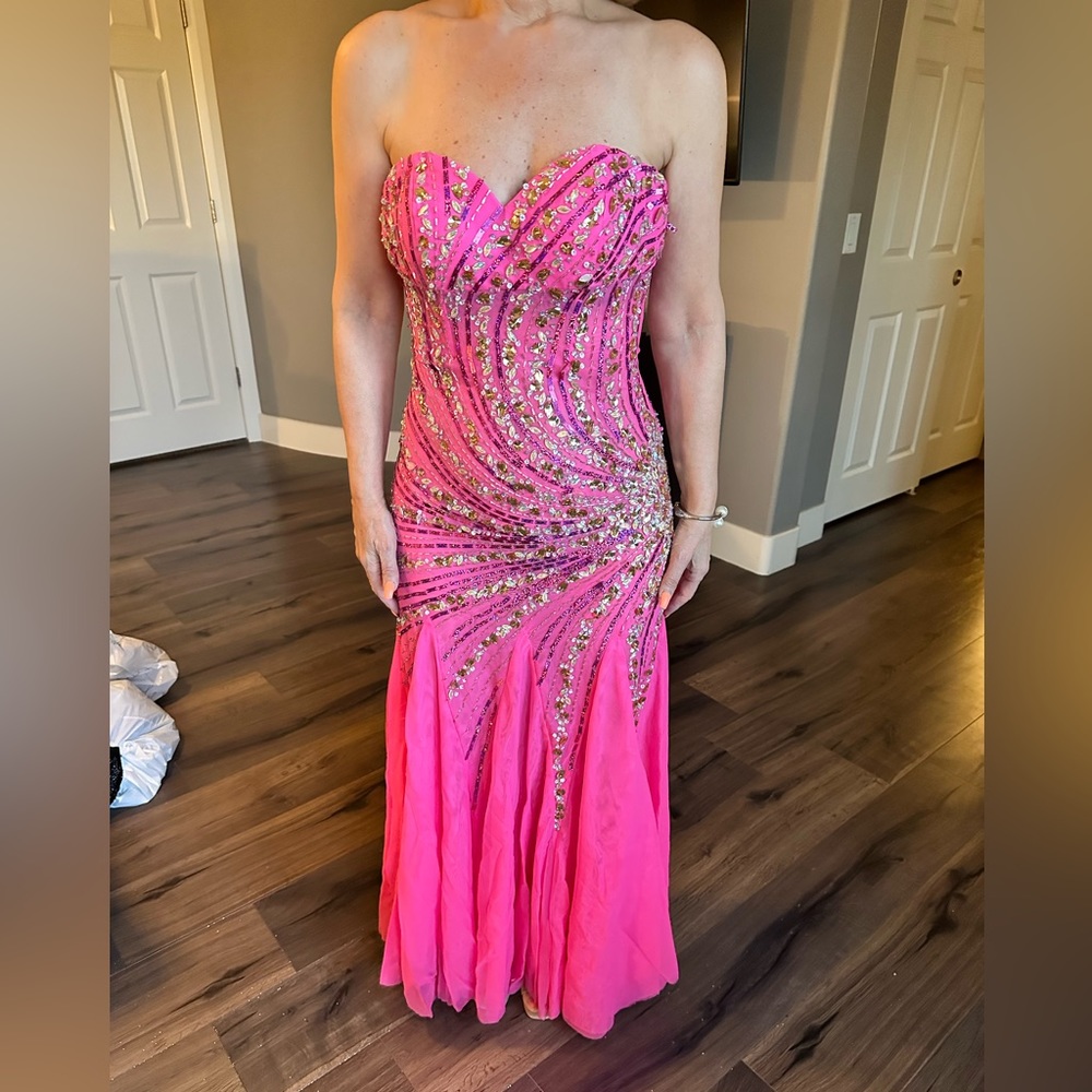 Vibrant pink and rhinestone formal gown